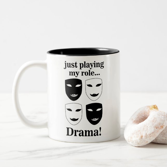 Caneca De Café Em Dois Tons Teatro de Máscara de Teatro Drama Engraçado (Com Donut)