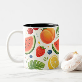 Caneca De Café Em Dois Tons Tecido de Padrão de Frutas de Verão | Melancia Tro