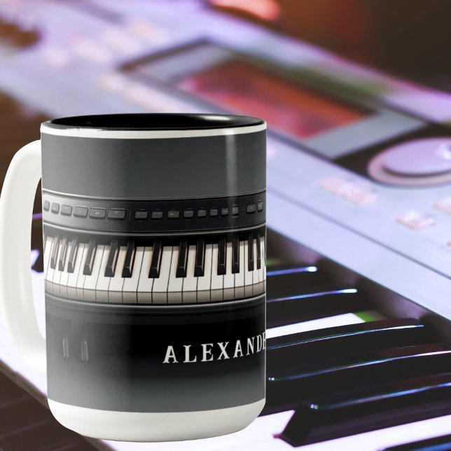 Caneca De Café Em Dois Tons Teclado Piano Realista Incrível (Piano Keys Personalized Two Tone Black and White Mug)