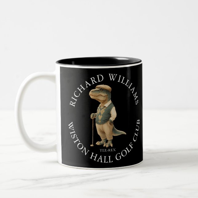 Caneca De Café Em Dois Tons Tee-Rex Dinossauro Nome do Golfista Personalizado  (Esquerda)