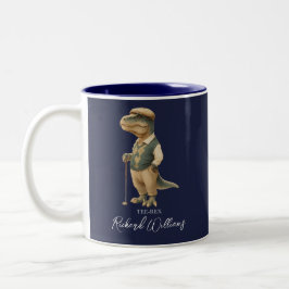 Caneca De Café Em Dois Tons Tee-Rex Golfista Dinossauro Assinatura Nome Azul M