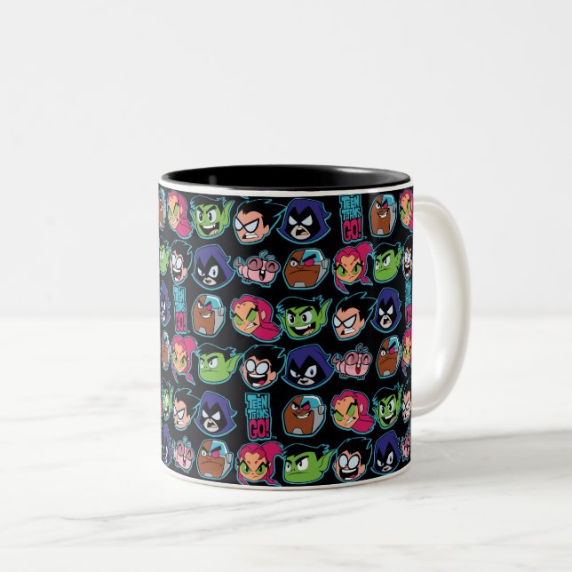 Caneca De Café Em Dois Tons Teen Titans Go! | Padrão da cabeça dos Titans (Frente Esquerda)