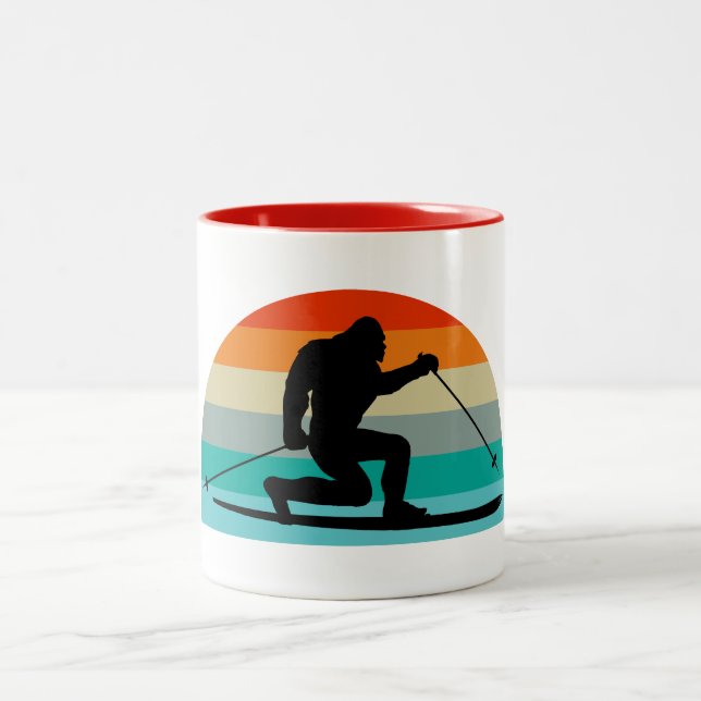 Caneca De Café Em Dois Tons Telemark Bigfoot Esquiando arco-íris (Centro)