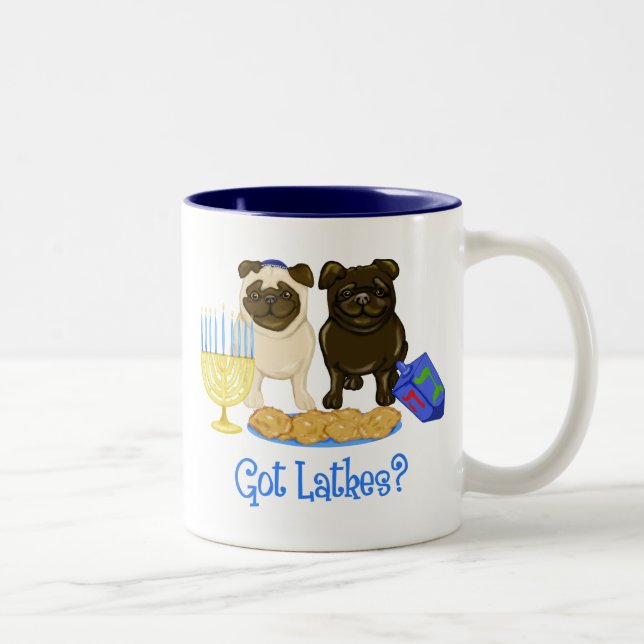 Caneca De Café Em Dois Tons Tem Latkes? Hanukkah Pug Mugs (Direita)