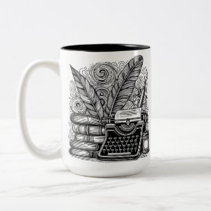 Caneca De Café Em Dois Tons Tema 2 do Escritor de Vintage me coloriu