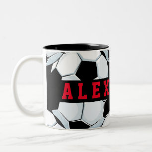Caneca De Café Em Dois Tons Tema clássico de futebol branco preto minimalista