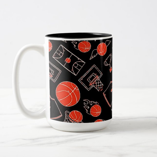 Caneca De Café Em Dois Tons Tema de Basquete Negro e Laranja (Esquerda)