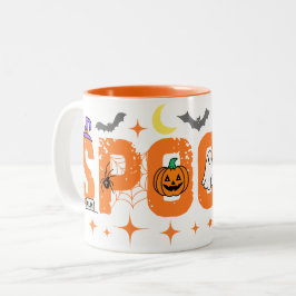 Caneca De Café Em Dois Tons Tempo de Spooky do Dia de as Bruxas engraçado