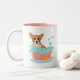 Caneca De Café Em Dois Tons Tempo do banho do Corgi