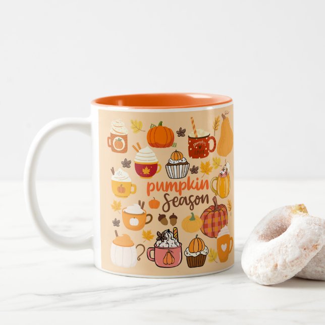 Caneca De Café Em Dois Tons Temporada de Abóbora com Especiarias (Com Donut)