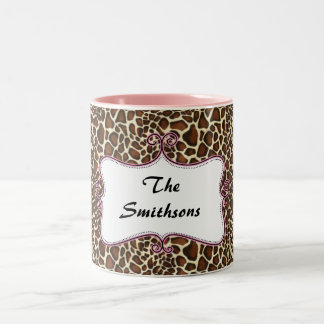 Caneca De Café Em Dois Tons Tendência química com letra-leopardo, rosa persona