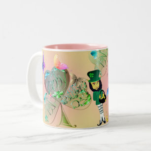 Caneca De Café Em Dois Tons "Tenham uma Rua Feliz." Leprechaun Shamrocks de Pa