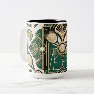 Caneca De Café Em Dois Tons Ténis Art Déco - Raquetes Esmeralda Verde e Dourad