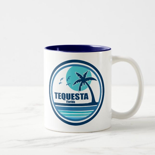 Caneca De Café Em Dois Tons Tequesta Florida Palm Tree Birds (Direita)