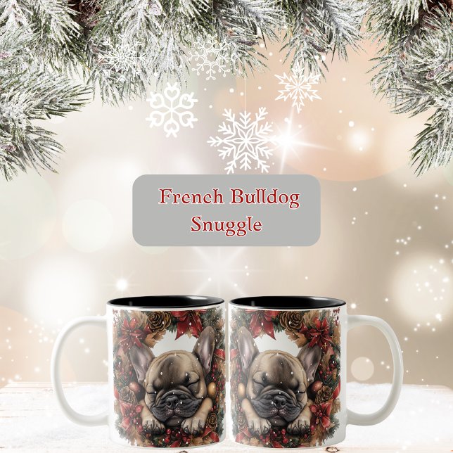 Caneca De Café Em Dois Tons Terra de Natal do Buldogue Francês (Cute French Bulldog Christmas Mug)