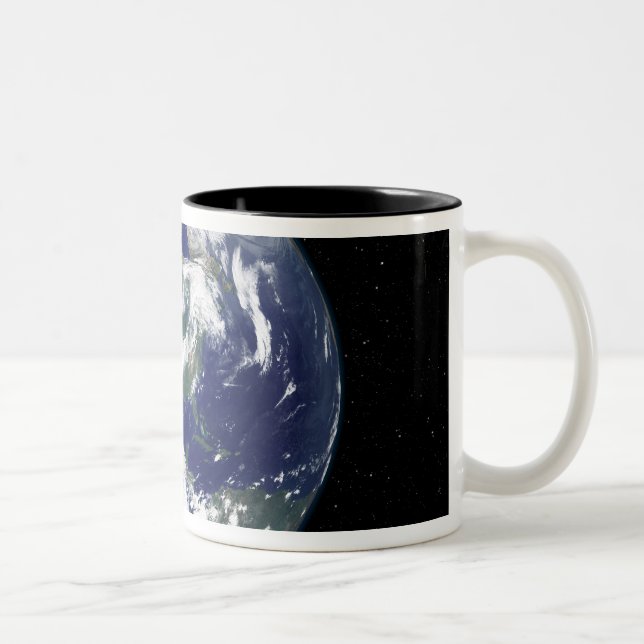 Caneca De Café Em Dois Tons Terra totalmente iluminada centrada na América do  (Direita)