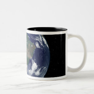 Caneca De Café Em Dois Tons Terra totalmente iluminada centrada na América do