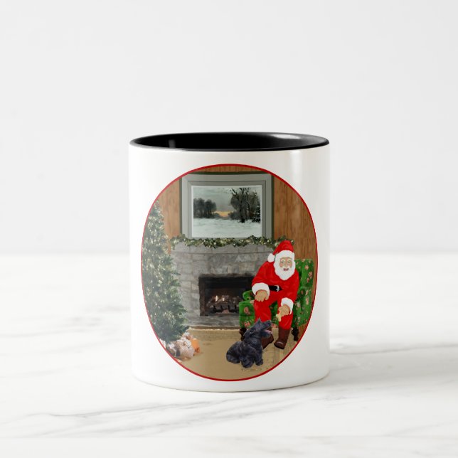 Caneca De Café Em Dois Tons Terrier Escocês Feliz & Papai Noel (Centro)