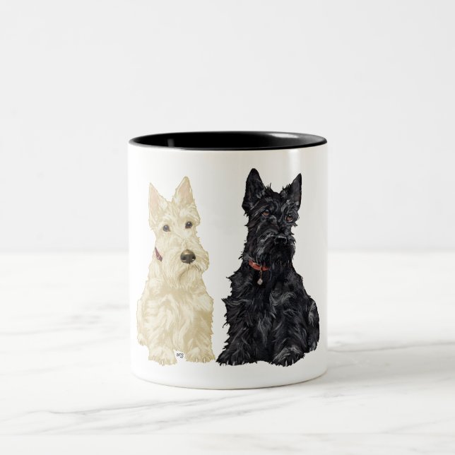 Caneca De Café Em Dois Tons Terriers Escoceses Trigo e Preto (Centro)