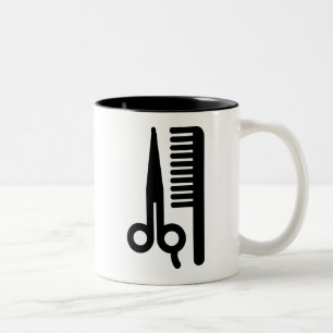 Caneca De Café Em Dois Tons Tesouras e pente