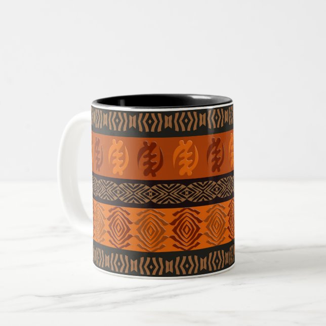 Caneca De Café Em Dois Tons Teste padrão africano étnico com simbols de (Frente Esquerda)