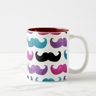 Caneca De Café Em Dois Tons Teste padrão bling colorido do bigode (brilho do
