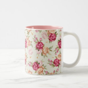 Caneca De Café Em Dois Tons Teste padrão bonito da peônia da cor no verde