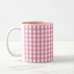Caneca De Café Em Dois Tons Teste padrão cor-de-rosa da verificação do guingão