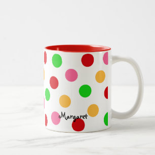 Caneca De Café Em Dois Tons Teste padrão de bolinhas colorido personalizado