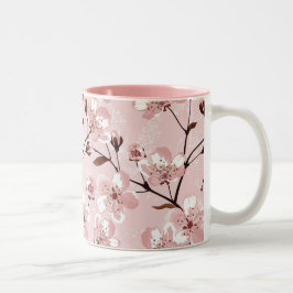 Caneca De Café Em Dois Tons Teste padrão de flores da flor de cerejeira