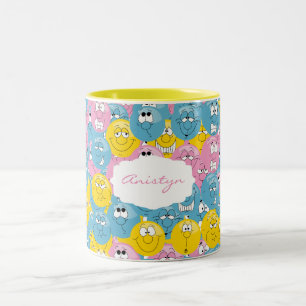 Caneca De Café Em Dois Tons Teste padrão do design do divertimento de Emoji