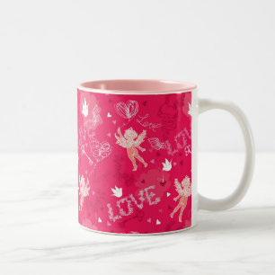 Caneca De Café Em Dois Tons Teste padrão do dia dos namorados com Cupido
