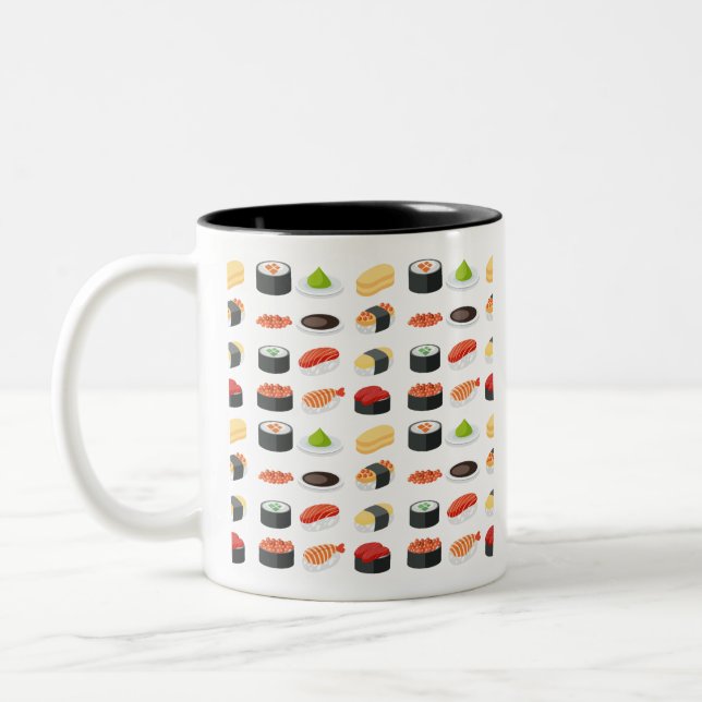Caneca De Café Em Dois Tons Teste padrão do sushi do divertimento (Esquerda)