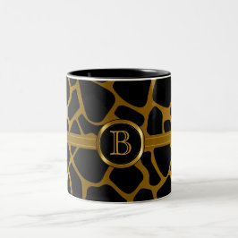 Caneca De Café Em Dois Tons Teste padrão Dourado & preto do monograma