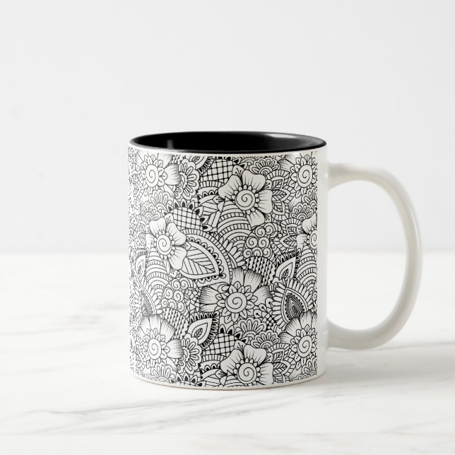 Caneca De Café Em Dois Tons Teste padrão floral do Doodle (Direita)