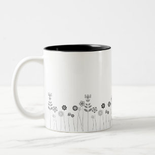 Caneca De Café Em Dois Tons Teste padrão floral preto e branco de Mininmalist
