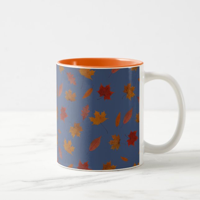 Caneca De Café Em Dois Tons Teste padrão fotográfico das folhas de outono da (Direita)