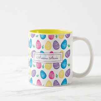 Caneca De Café Em Dois Tons Teste padrão personalizado do ovo da páscoa da