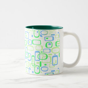 Caneca De Café Em Dois Tons Teste padrão retro verde Funky
