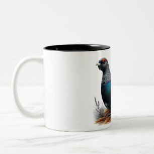 Caneca De Café Em Dois Tons Tetrao urogallus escocês em urze. Caneta e Tinta