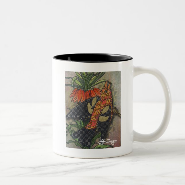 Caneca De Café Em Dois Tons Têxtil Art Bird Coffee Mug (Direita)