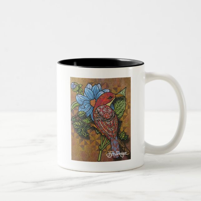 Caneca De Café Em Dois Tons Têxtil Art Bird Coffee Mug (Direita)