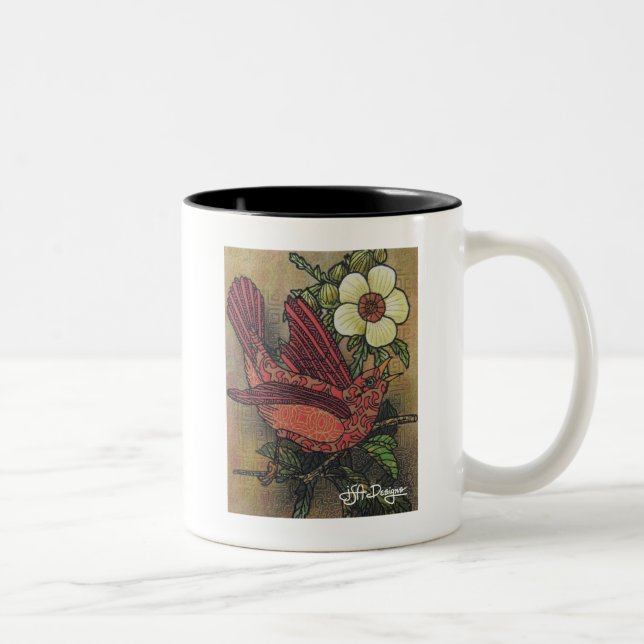 Caneca De Café Em Dois Tons Têxtil Art Bird Coffee Mug (Direita)