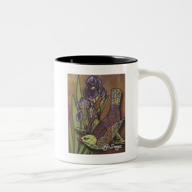 Caneca De Café Em Dois Tons Têxtil Art Bird Coffee Mug (Direita)