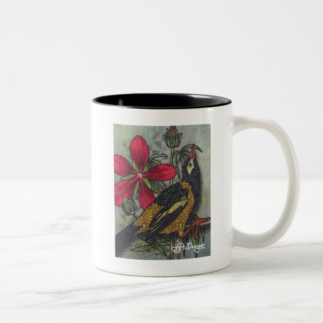 Caneca De Café Em Dois Tons Têxtil Art Bird Coffee Mug (Direita)
