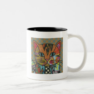 Caneca De Café Em Dois Tons Têxtil Art Gato De Café