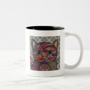 Caneca De Café Em Dois Tons Têxtil Art Gato De Café