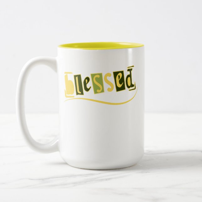 Caneca De Café Em Dois Tons Texto ''Abençoado'' Chique (Esquerda)