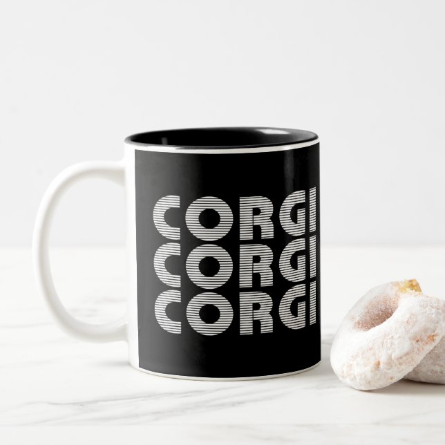 Caneca De Café Em Dois Tons Texto Branco Moderno do Corgi (Com Donut)