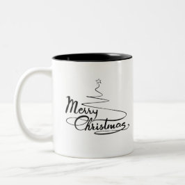 Caneca De Café Em Dois Tons Texto caligráfico de Natal com árvore de Natal